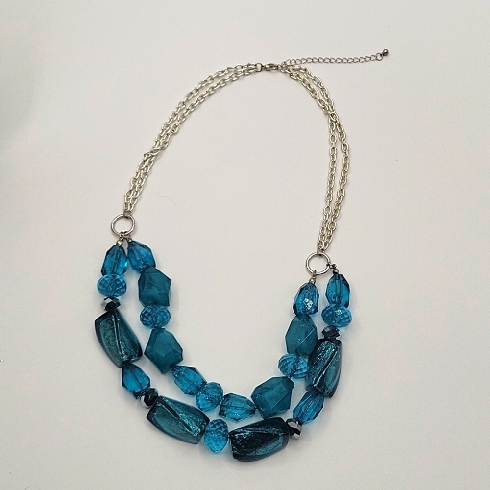 Vintage Two Stranded Beaded Statement Necklace Bl… - image 3